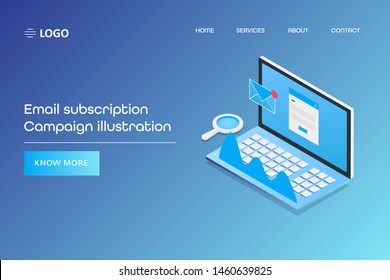 3D, Isometric Design - Email Subscription, Newsletter Signup, Email Marketing - Vector Landing Page Template