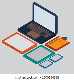 3D isometric design equipment work tool.vector.mockup.