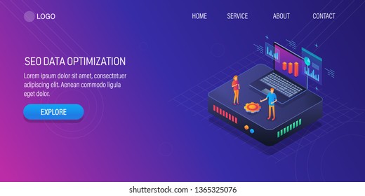 3D, Isometric design of SEO data optimization, SEO analysis by expert, Search analytics, vector banner