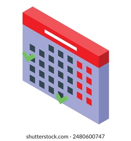 3d isometric design of a stylized calendar with marked dates, suitable for web and print