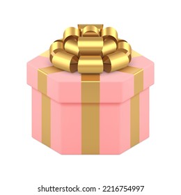 3d isometric design template realistic girlish pink cardboard gift box holiday congratulations vector illustration. Adorable polygonal present surprise storage for celebrating birthday party isolated