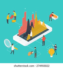 3d isometric design vector illustration marketing concept with infographic, teamwork, research.