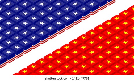 3D isometric Dice with America and China flag pattern, Trade war and tax crisis concept design illustration isolated on white background with copy space, vector eps 10