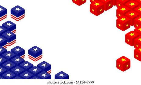 3D isometric Dice with America and China flag pattern, Trade war and tax crisis concept design illustration isolated on white background with copy space, vector eps 10