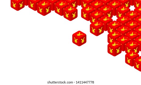 3D isometric Dice with currency symbol China (CNY), Trade war and tax crisis concept design illustration isolated on white background with copy space, vector eps 10