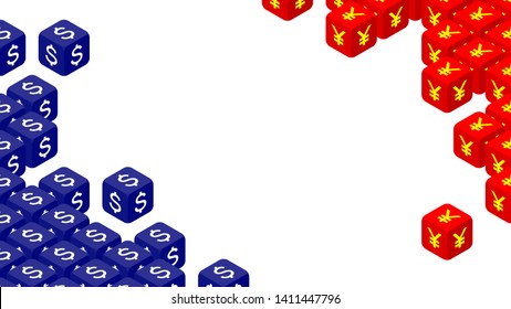 3D isometric Dice with currency symbol of America and China, Trade war and tax crisis concept design illustration isolated on white background with copy space, vector eps 10