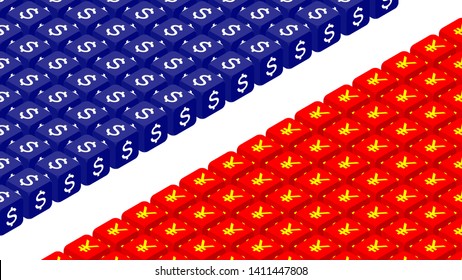 3D isometric Dice with currency symbol of America and China, Trade war and tax crisis concept design illustration isolated on white background with copy space, vector eps 10