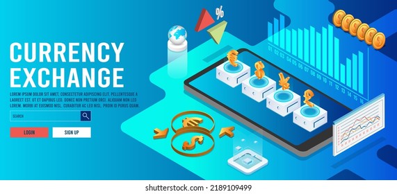 3D isometric Digital Currency Exchange concept with business technology mobile phone for business people and Online Economy Applications for Quick Currency Exchange. Vector illustration eps10