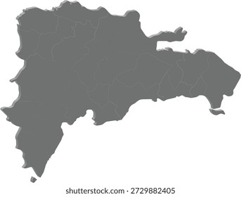 Mapa isométrico 3D da República Dominicana com províncias administrativas e fronteiras detalhadas