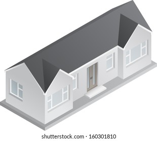 3d isometric drawing of a double fronted single story house/bungalow. Vector Version.