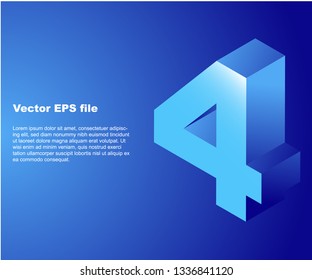 3d Isometric effect symbol 4 . Font element for logo design using in web and typography. Isolated  and fully customized