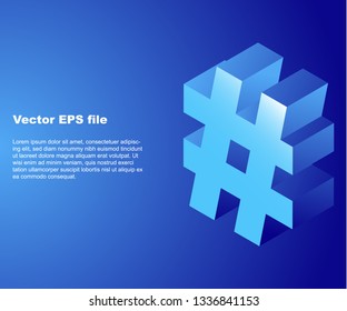 3d Isometric effect symbol # . Font element for logo design using in web and typography. Isolated  and fully customized