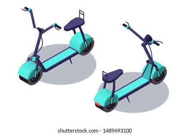 3d isometric electric scooter for youth. Isolated concept sport vehicle for young people and millennials. Low poly. Vector illustration.