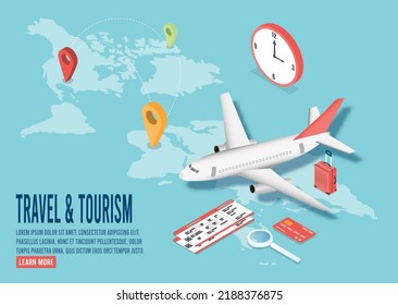 3D isometric Exclusive flight booking deals, Flight Booking Promotion and destination concept.  Vector illustration eps10