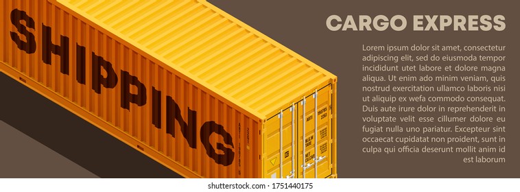 3D Embalaje de carga rápida isométrica de 12 metros con puertas cerradas. Grandes recipientes metálicos de 15 metros para el transporte. Entrega de carga. Ilustración del vector