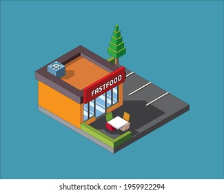 3D isometric Fastfood in various View angle