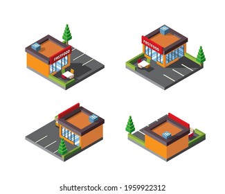 3D isometric Fastfood in various View angle