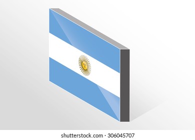 A 3D Isometric Flag Illustration of the country of  Argentina