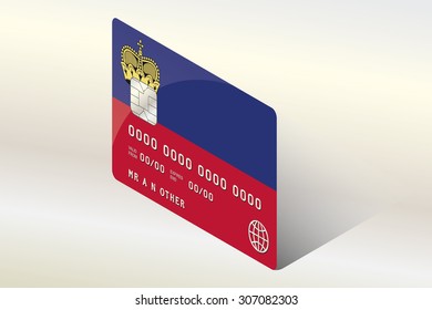 A 3D Isometric Flag Illustration of the country of  Liechtenstein