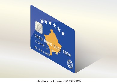 A 3D Isometric Flag Illustration of the country of  Kosovo