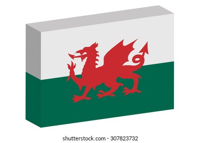 A 3D Isometric Flag Illustration of the country of  Wales