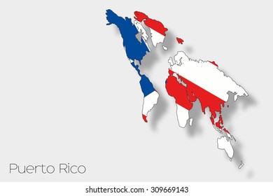 A 3D Isometric Flag Illustration of the country of  Puerto Rico