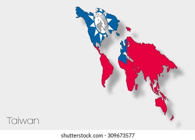 A 3D Isometric Flag Illustration of the country of  Taiwan