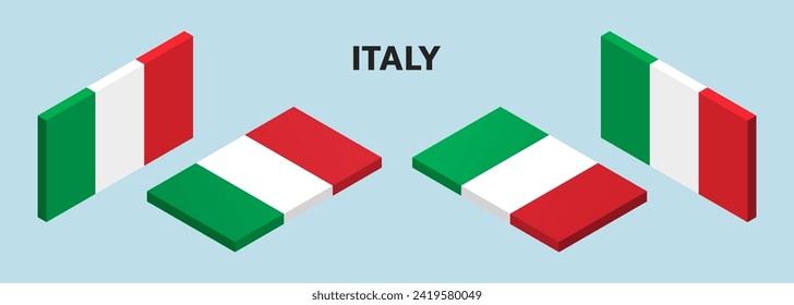3D isometrische Flagge von Italien in verschiedenen Winkeln.