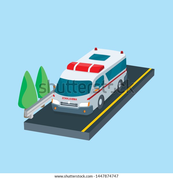 3D Isometric Flat Ambulance van car Aerial\
Vector heading emergency