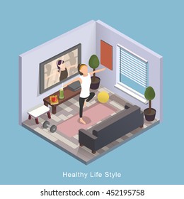 3d isometric flat design - Healthy life style 