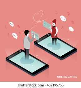 3d isometric flat design - Online dating concept