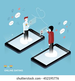 3d isometric flat design - Online dating concept