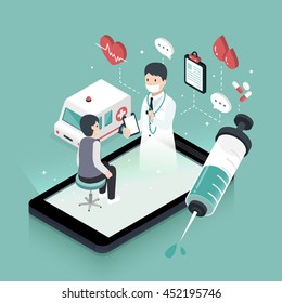 3d isometric flat design - Telemedicine concept with device