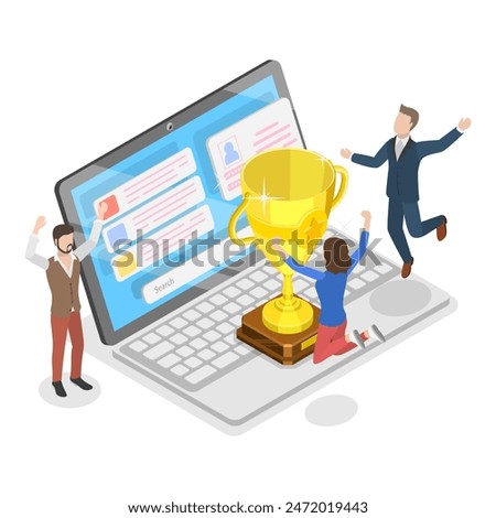 3D Isometric Flat Illustration of Achievement Rewards, First Place, Businesss Successs. Item 3