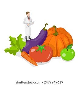 3D Isometric Flat Illustration of Agricultural Research, Artificial Food Products. Item 1