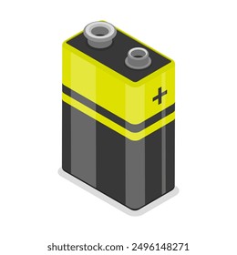 3D Isometric Flat Illustration of Battery Set, Alkaline Batteries Dfferent Size. Item 1