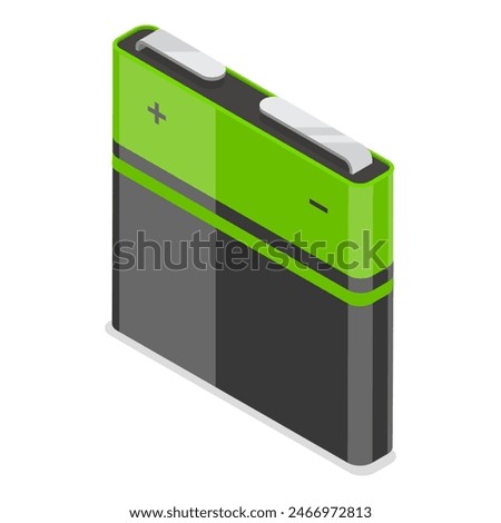 3D Isometric Flat Illustration of Battery Set, Alkaline Batteries Dfferent Size. Item 6