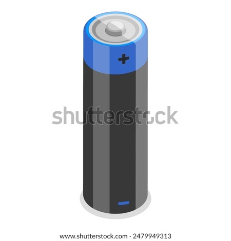 3D Isometric Flat Illustration of Battery Set, Alkaline Batteries Dfferent Size. Item 5