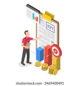 3D Isometric Flat Illustration of Budget And Financial Planning, Performance Management. Item 2