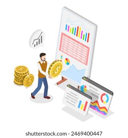 3D Isometric Flat Illustration of Business Growth, Online Trading Technologies. Item 2