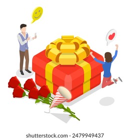 Ilustración plana isométrica 3D de conjunto de celebración, Personas felices y alegres. Tema 3