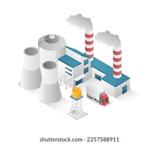 3 quinquies concepto de ilustración plana isométrica de fábrica industrial de petróleo y gas con chimenea