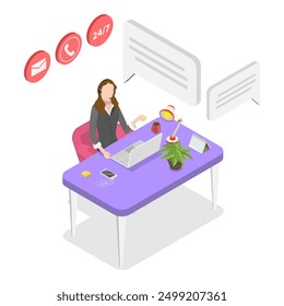 3D Isometric Flat Illustration of Customer Service, Global Technical Hotline Support. Item 1