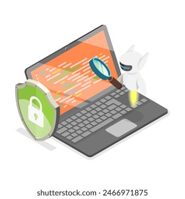 3D Isometrische flache Darstellung von Cybersicherheit, Datenschutzrisiken und Datenschutz. Punkt 3