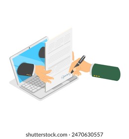 3D Isometric Flat Illustration of Digital Contract Set, Electronic Secure Signature. Item 2