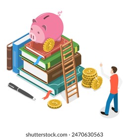 3D Isometric Flat Illustration of Education Financing, Student Loan. Item 2