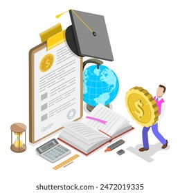 3D Isometric Flat Illustration of Education Financing, Student Loan. Item 3