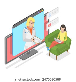 3D Isometric Flat Illustration of Electronic Health Record, Modern Technology in Hospital. Item 2