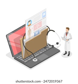 3D Isometric Flat Illustration of Electronic Health Record, Modern Technology in Hospital. Item 3