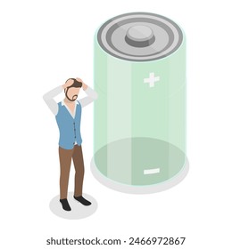 3D Isometric Flat Illustration of Energetic And Tired Businessman, Professional Burnout Syndrome. Item 1